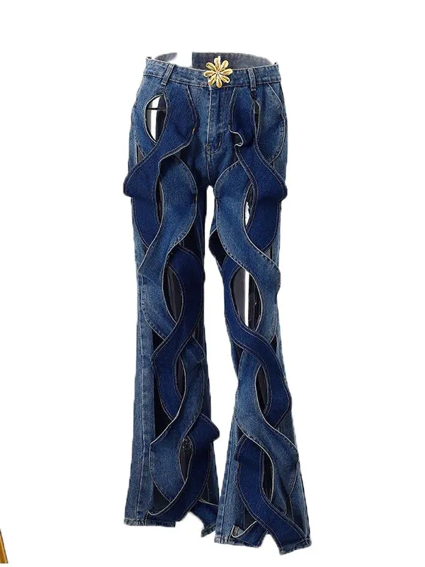 Vêtements pour femmes Tissu amélioré style décontracté Love Twist Hollow Jeans_voghion.com