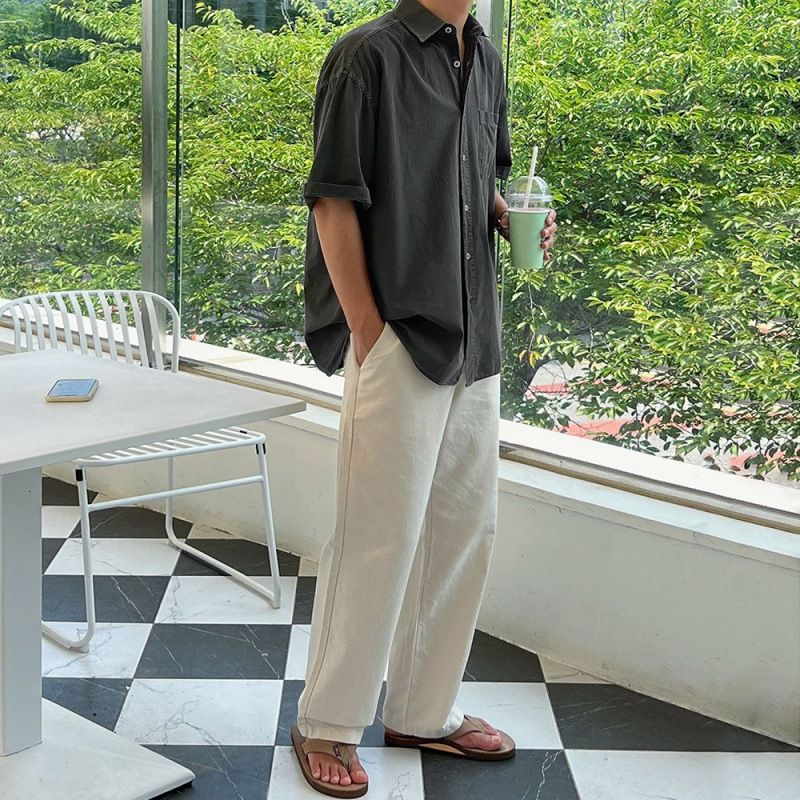 Men's Clothing Simple Solid Color Short Sleeved Shirt Men's Summer Loose Casual Shirt Korean Style Trendy Lapel Half Sleeved Top_voghion.com