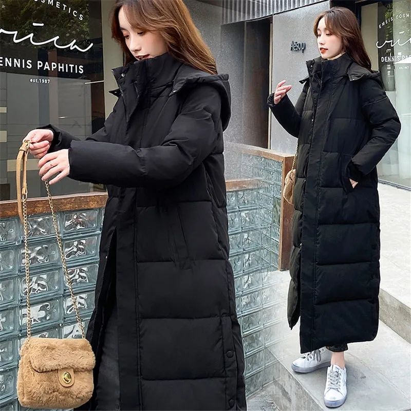 Winter Mit Kapuze Lange Parkas Frauen Unten Baumwolle Schnee Tragen Mantel Verdicken Warme Seite Split Jacken Neue Lose Baumwolle Gepolstert_voghion.com