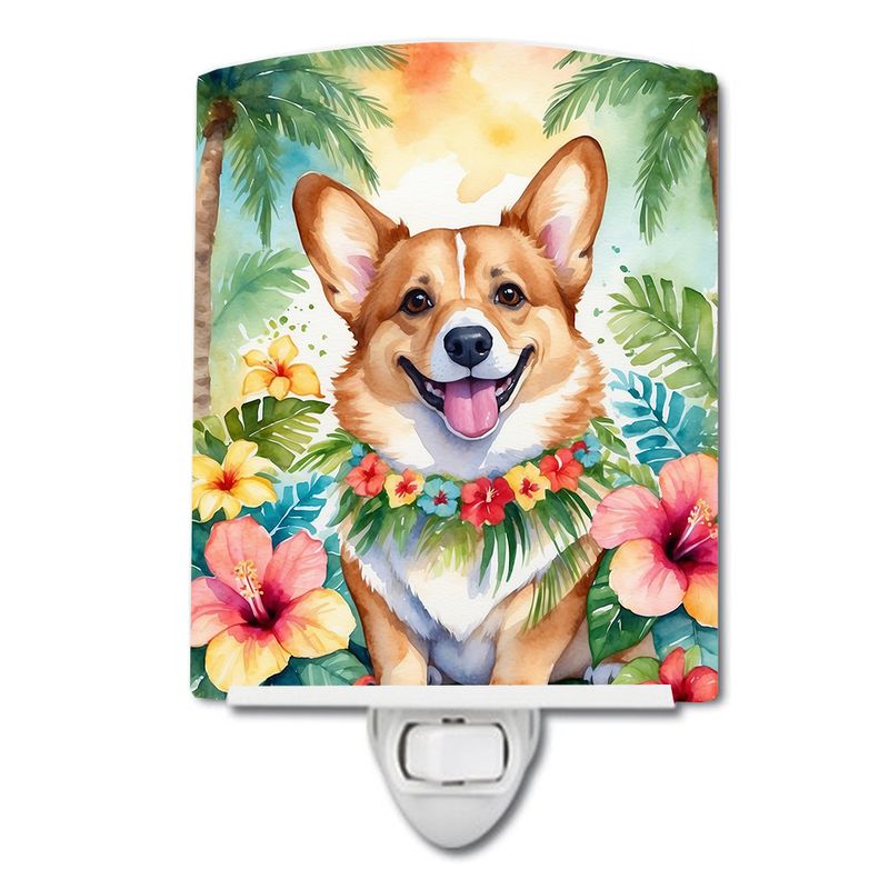 NEW Corgi Luau Ceramic Night Light Compact, UL-Certified, Ideal for Bedroom, Bathroom, Nursery, Hallway, Kitchen, 6x4x3, Multicolor_voghion.com