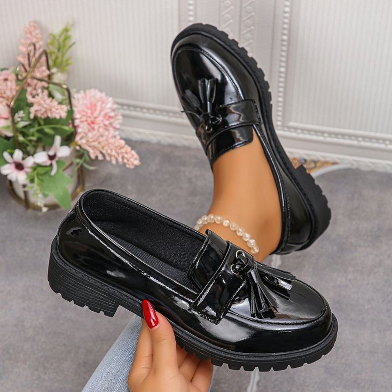 New Platform Small Leather Shoes A Slip-on Fringe Loafers Single Shoes_voghion.com
