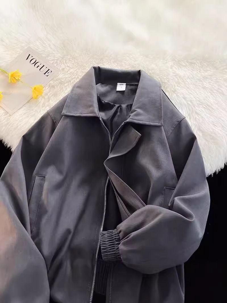 Kurtka sportowa z szerokimi ramionami i eleganckimi klapami dla mężczyzn i kobiet, luźna i uniwersalna kurtka na jesień_voghion.com