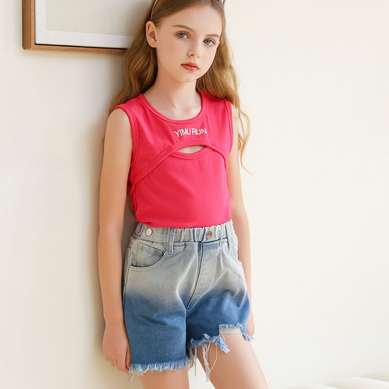 Kinderkleidung Sommeranzüge für Mädchen in Mittel- und Großformat, Jeansshorts für Kinder, modische Sommerkleidung für Mädchen_voghion.com