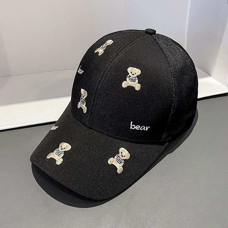 Mit Cartoon-Stickereien versehener Teddybär-Entenschnabel für Kinderausflüge im Frühjahr und Herbst, Sonnenschutz, atmungsaktives Netz mit gebogener Krempe_voghion.com