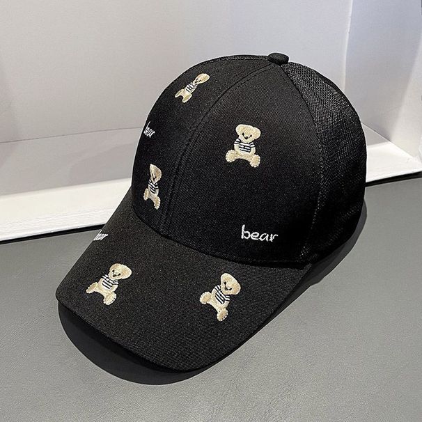 Mit Cartoon-Stickereien versehener Teddybär-Entenschnabel für Kinderausflüge im Frühjahr und Herbst, Sonnenschutz, atmungsaktives Netz mit gebogener Krempe_voghion.com