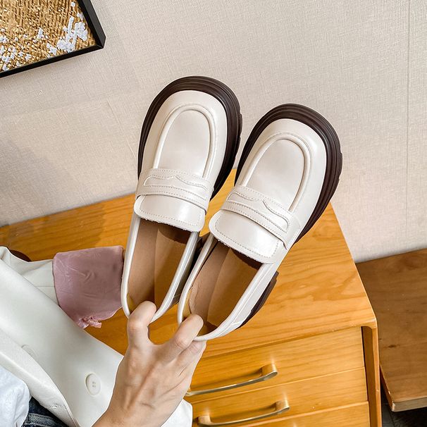 9CM kleine Slipper mit verstecktem Keilabsatz 2024 Neue Herbstschuhe im britischen Stil mit dicker Sohle und vielseitigen Lederschuhen_voghion.com