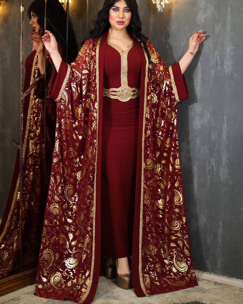 Îmbrăcăminte pentru femei, costum musulman saudit abaya, rochie imprimată pentru femei, halat din două piese_voghion.com