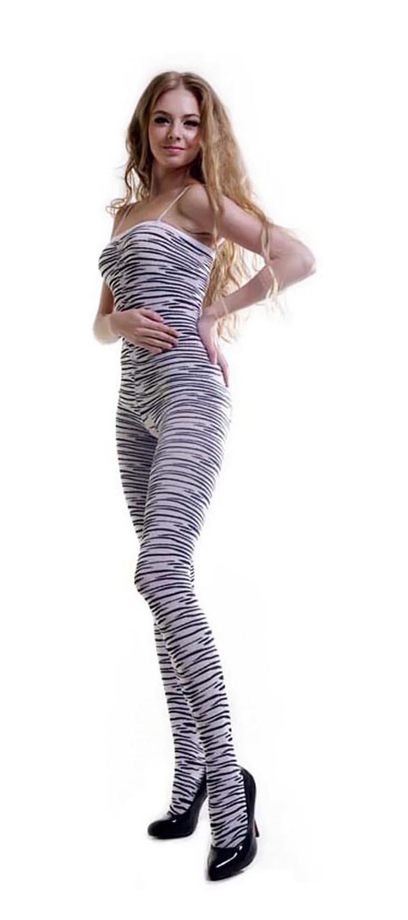 Blancho SE-120 Sexy Sheer Zebras Cami Body Stocking Stylish - White - Medium_voghion.com