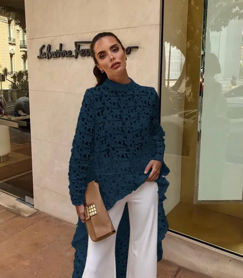 Damenmode Unregelmäßiges Sexy Spitzenkleid mit langen Ärmeln_voghion.com