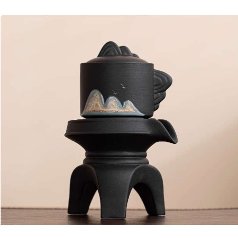 High End Black Pottery Lazy Automatic Mountain Kung Fu Set, Ceramic Home Tea Cup, Teapot Gift Box Order_voghion.com