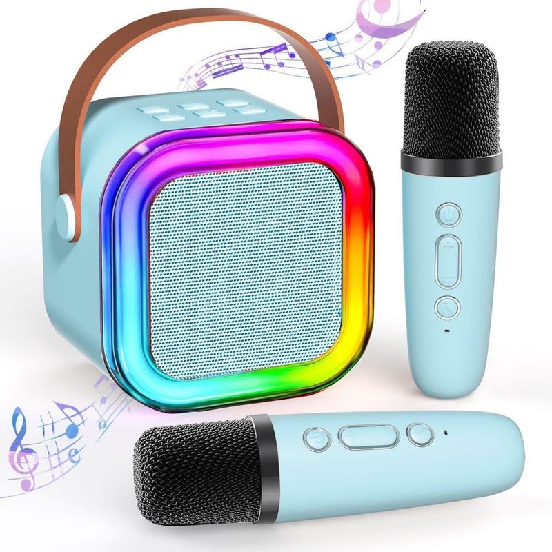 Bluetooth Karaoke Machine For Kids Adults, Portable Mini Karaoke Speaker With 2 Wireless Mic, LED Light Music Toys For Christmas Gift_voghion.com