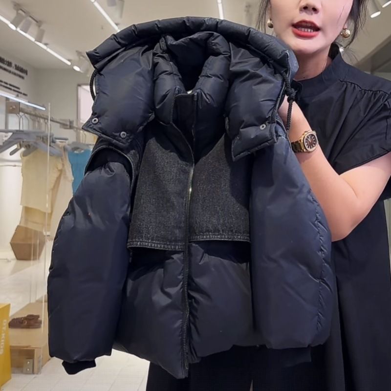 2025 Boys' Handsome Denim Splicing Down Cotton Jacket For Middle And Large Children Casual Style Quilted Jacket For Middle And Large Children_voghion.com