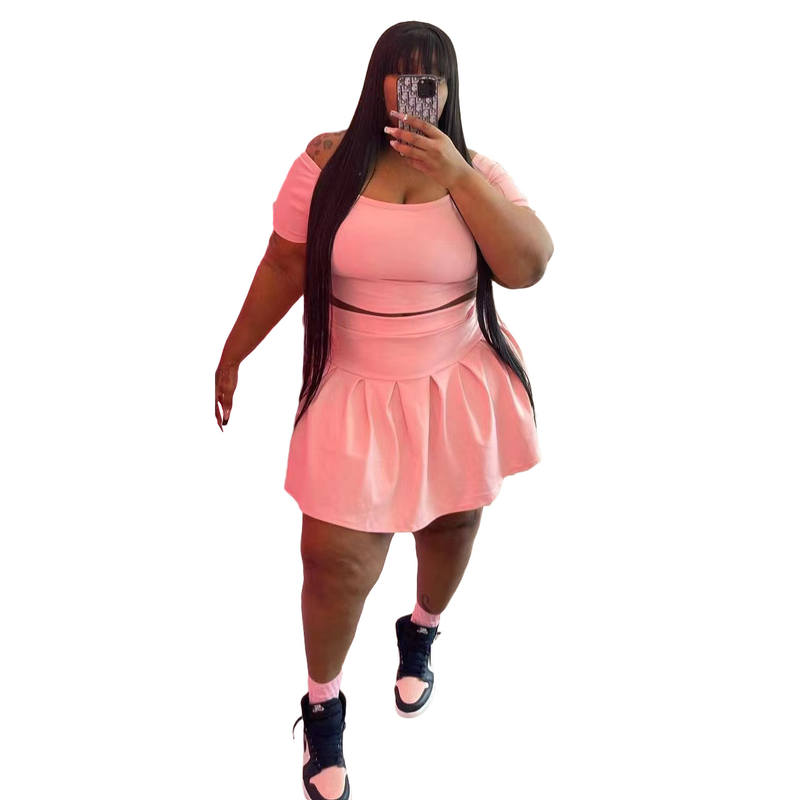 Vêtements pour femmes, Station indépendante, jupe plissée de couleur unie, ensemble deux pièces de grande taille_voghion.com