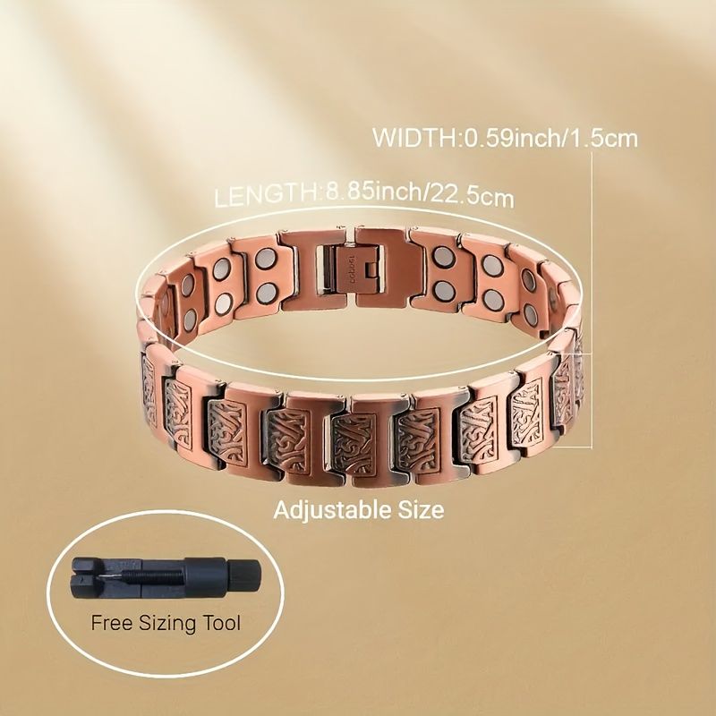 Bracciale magnetico regolabile in rame per uomo e donna - Gioiello terapeutico ipoallergenico con strumento di misurazione, moderno accento nero_voghion.com
