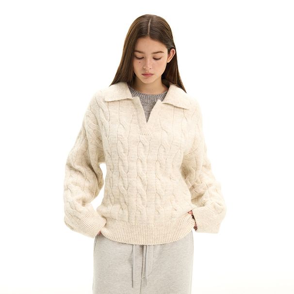 Pull unisexe oversize en maille de laine mélangée à effet superposé - Pull d'hiver doux et confortable (Noir, Gris foncé, Crème, Gris clair)_voghion.com