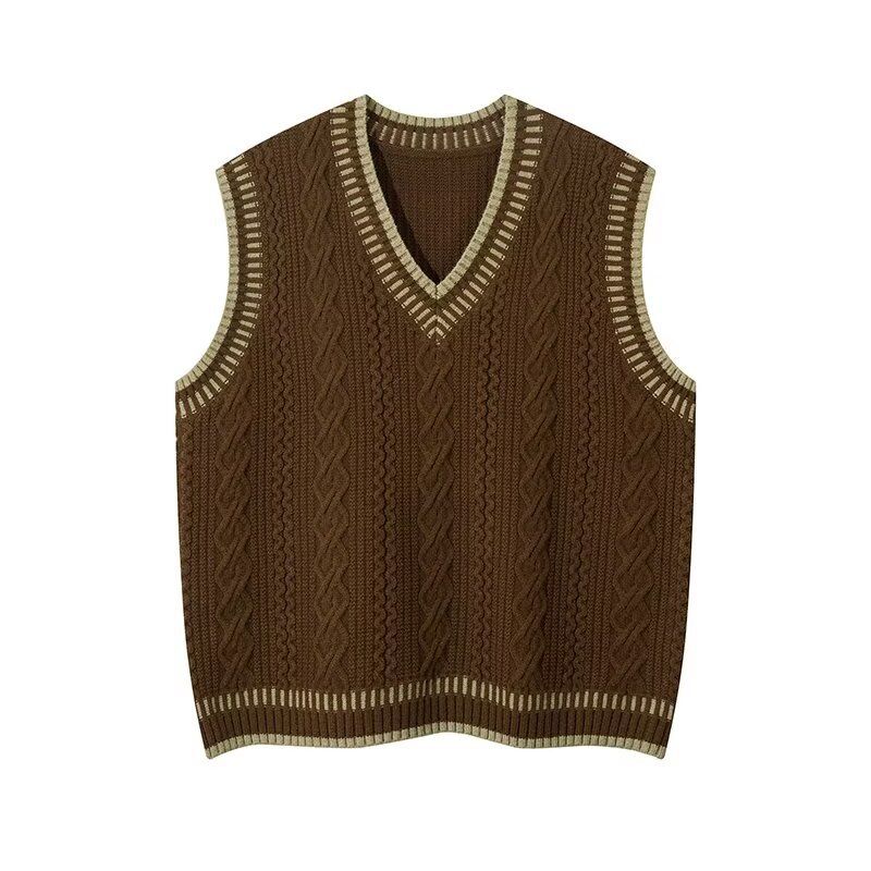 Maglione gilet con collo intrecciato da uomo, per autunno e inverno, nuovo, stile college, casual, lavorato a maglia, da indossare a strati._voghion.com