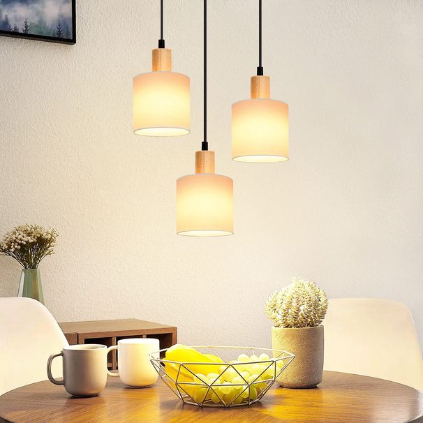 Glitzerlife Pendelleuchte Holz Esstischlampe Vintage - 3 Flammig Hängelampe E14 Hängeleuchte Weiß Rund Pendellampe Für Esszimmer Küche Schlafzimmer Arbeitszimmer_voghion.com