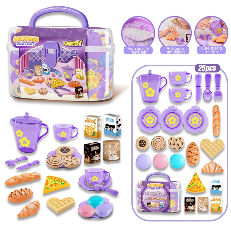 New Cross Border Pretend Kitchen Tableware Tea Set Toy Storage Box Afternoon Tea Dessert Food Children's Set_voghion.com