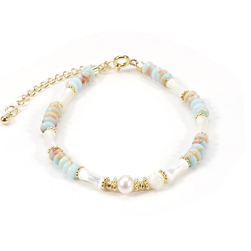 Süßwasserperle Bambus Muschel Spacer Stein Naturstein Armband Halskette Set_voghion.com