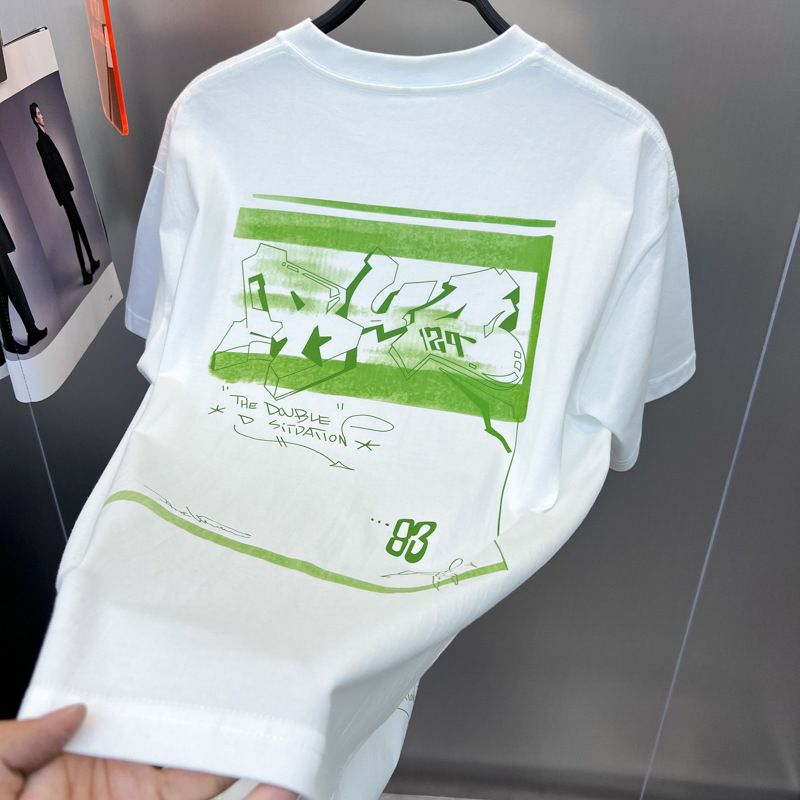 Herreklær Tidlig høst ny mote herre-T-skjorte trendy T-skjorte bokstavgraffiti løs kortermet kort T-skjorte med drop shoulder B2DAD2306_voghion.com