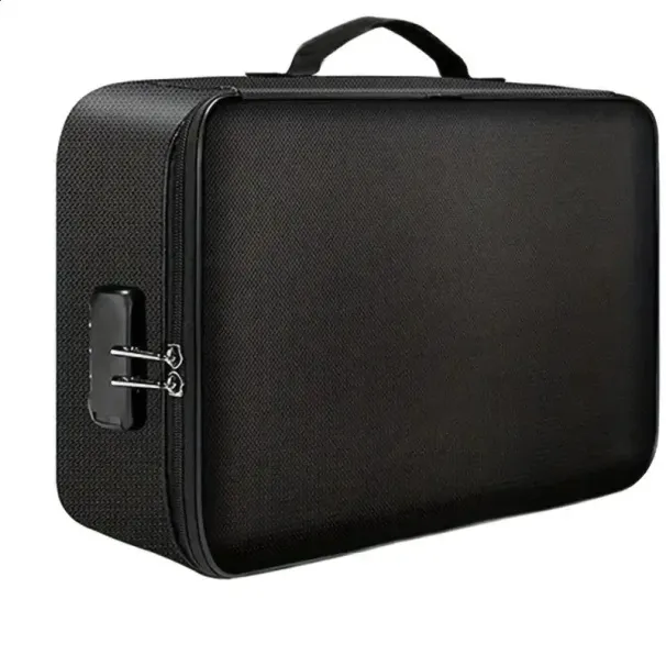 Borsa portadocumenti nera ignifuga, impermeabile, con cerniera, portatile, per laptop, certificati, organizer, multiscomparto_voghion.com