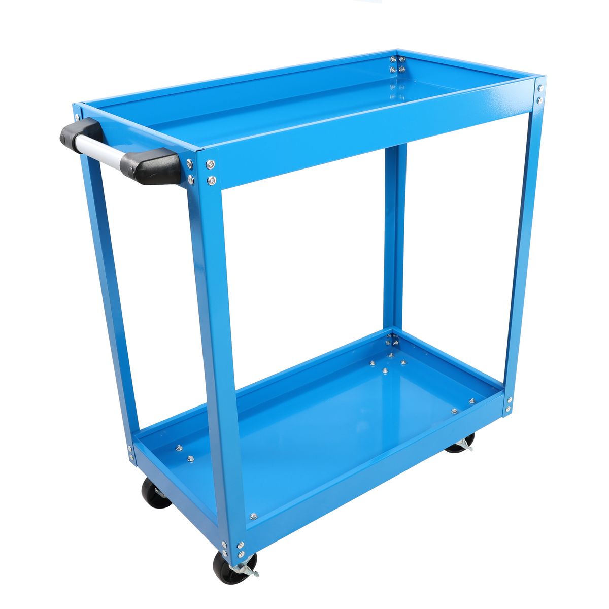 Tool Cart On Wheels, Heavy Duty Steel Utility Cart W/Lockable Wheels, 400 LBS Capacity Industrial Service Cart For Garage, Warehouse, Workshop (Two-layer Bright Blue)_voghion.com
