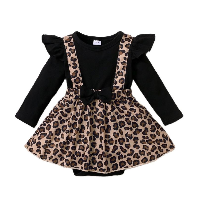 0-18Months Newborn Baby Girl Dress with Bow Long Sleeve Leopard Dresses Onesie Clothing Autumn Infant Fashion Cute Jumpsuit_voghion.com