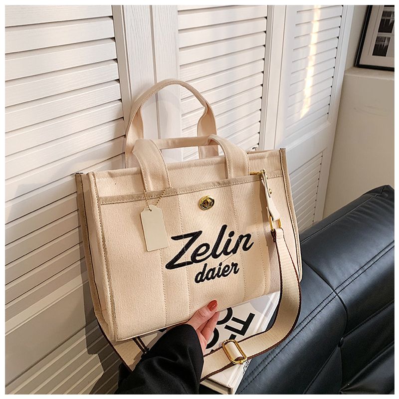 Large Capacity Handbags Women 2024 Winter New Fashion Canvas Embroidery Letters Shoulder Messenger Bag Tote Bag_voghion.com
