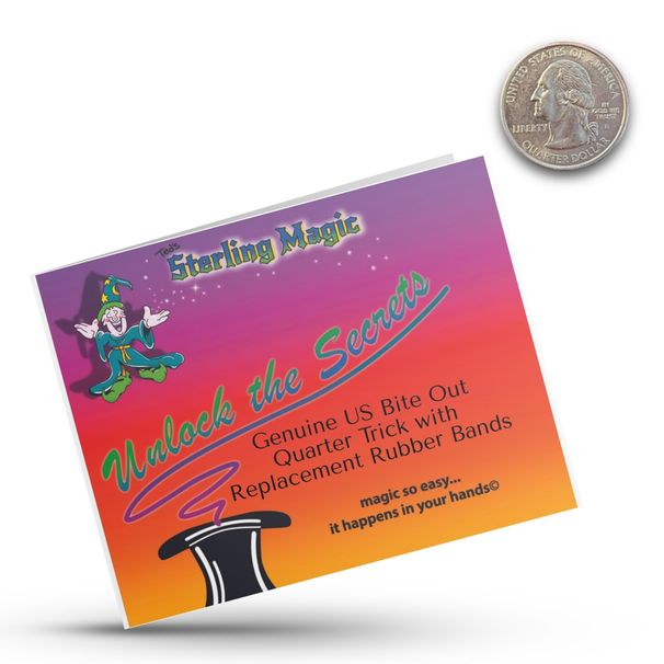 Ted's Sterling Magic Genuine US Bite Out Quarter Trick with Replacement Rubber Bands_voghion.com