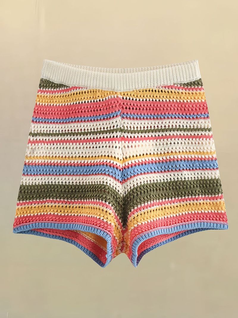 Vêtements pour femmes Vitality mignon costume tricoté femmes hiver nouvelle couleur rayé polo pull décontracté shorts tricotés_voghion.com
