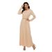 Women's Muslim Worshipwear Basic Long Sleeved Laydown Round Neck Dress Middle Eastern Solid Color Robe_voghion.com