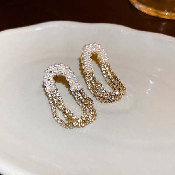 Orecchini a bottone ellittico con nappa, perle e diamanti, in argento 925S, di lusso, per donna, accessori per gioielli_voghion.com