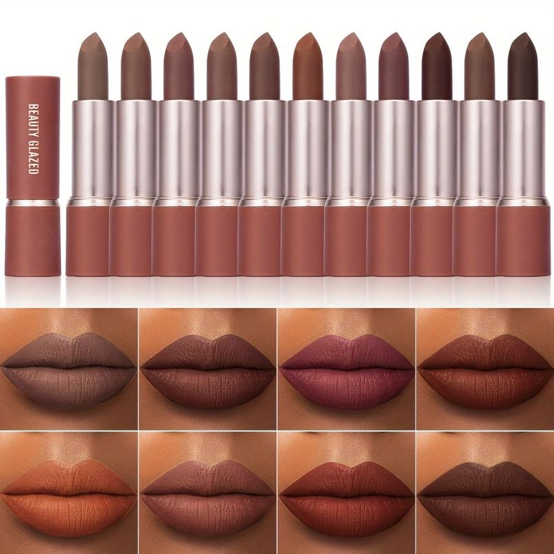Rouge à lèvres mat à la texture crémeuse Barely Cocoa, soin nourrissant, longue tenue, waterproof, tous types de peau, teinte marron_voghion.com