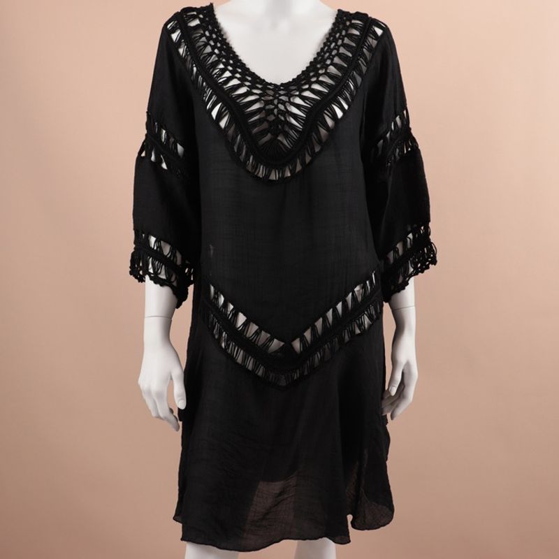 Korean Style Hand-Crocheted Hollow Out White Face-Covering Cardigan Cotton Lace Solid Color Elegant Commuter Sun_voghion.com