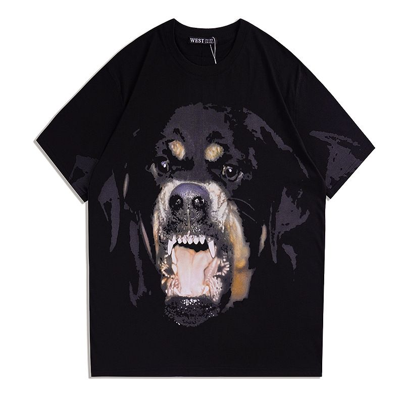 T-shirt a maniche corte in puro cotone con stampa a testa di cane alla moda, vestibilità ampia, per uomo, donna, abbigliamento casual per giovani coppie_voghion.com