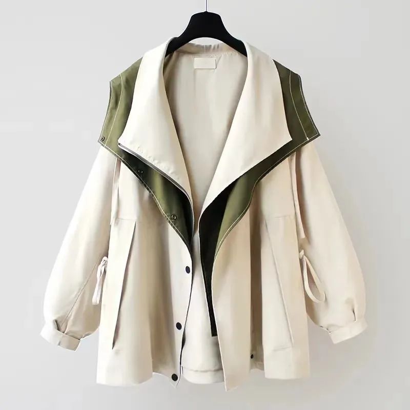 Femei coreene cu glugă și design larg, jachete de damă cu glugă, jachete de damă, jachete de damă, jachete casual cu glugă_voghion.com