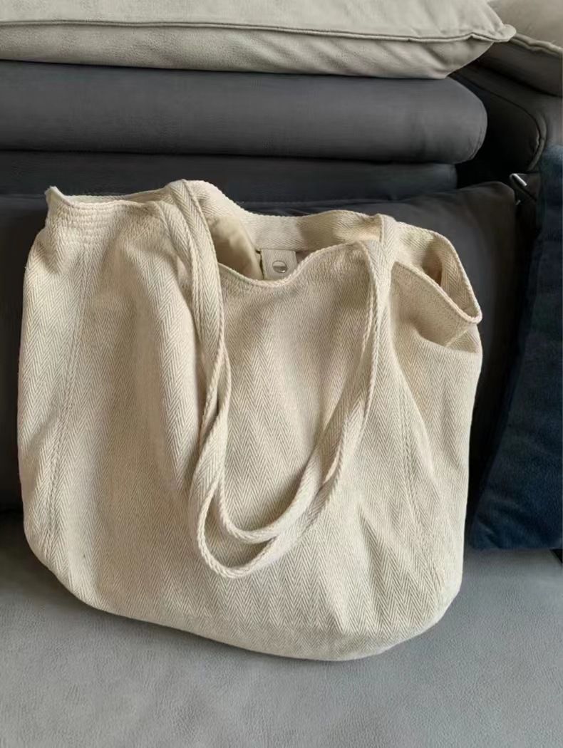 Large Capacity Canvas Classic Women's 2024 New Versatile Twill Korean Edition Solid Color Handheld Casual Tote Bag_voghion.com