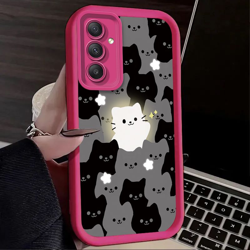 Cute Cartoon Glowing Cat Case For Samsung Galaxy S25 S23 S24 Ultra S22 S21 Plus FE 5G A54 A34 A14 A73 A53 A33 5G Soft Back Funda_voghion.com