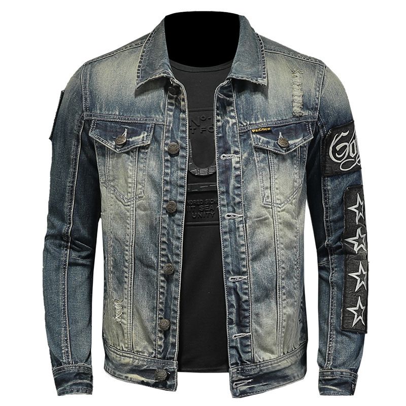 Herenkleding Heavy Star Patch Denim Top herenjack_voghion.com