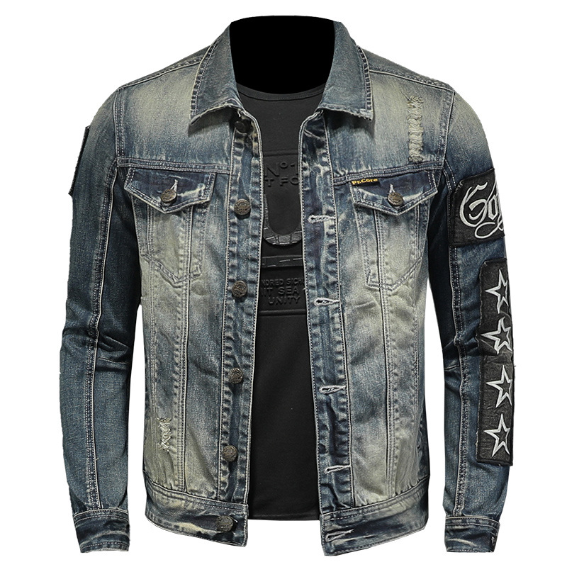 Herrenbekleidung Heavy Star Patch Denim Top Herrenjacke_voghion.com