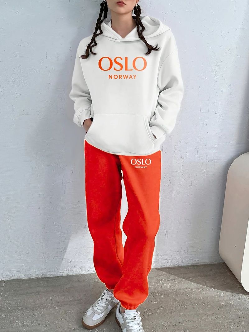 Damen-Kapuzenpullover-Set mit Buchstabendruck, langärmligem Pullover-Sweatshirt und Hose mit elastischer Taille_voghion.com