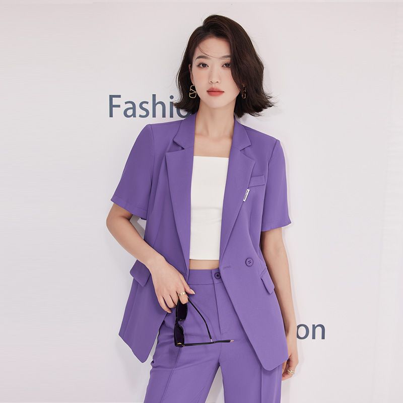 Nicho feminino moda deslocamento primavera e verão fino paletó de manga curta_voghion.com