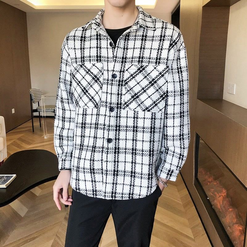 New autumn plaid shirt jacket for men's trendy loose casual versatile long sleeved shirt jacket_voghion.com