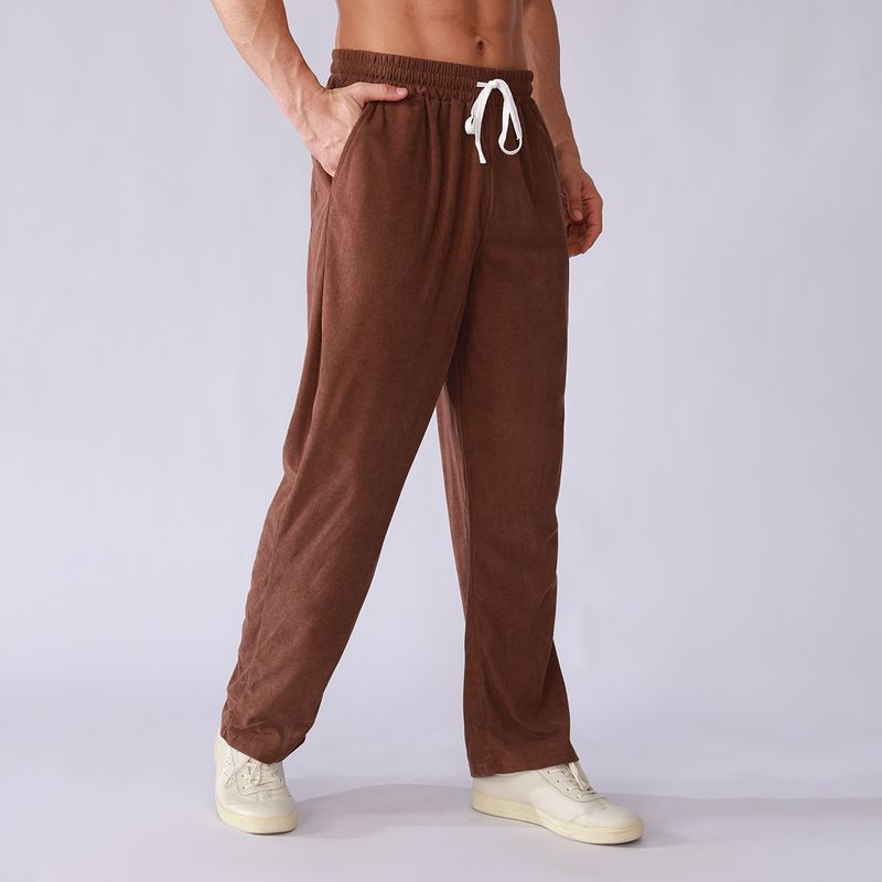 Calça de corrida masculina de veludo cotelê - Leve e respirável para corrida, atividades ao ar livre e uso em ambientes fechados (Cós elástico confortável, bolsos laterais)_voghion.com
