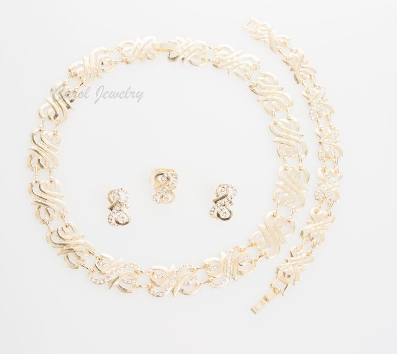 Women wedding Crystal jewelry sets gold Silver color sets necklace earring ring Bracelet african beads jewelry sets_voghion.com