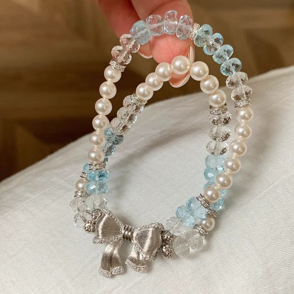 Pulseira Shijia Pearl Topaz, Cristal Branco, Azul, Iceberg Edge, Laço Escovado, Camada Dupla, Joia de Alto Valor_voghion.com