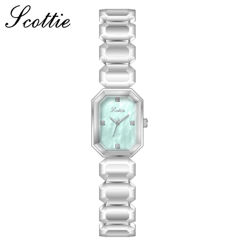 Orologio da donna Scottie Square con quadrante in madreperla e catena, modello Manbo Live, modello Mint, modello Sugar Cube_voghion.com