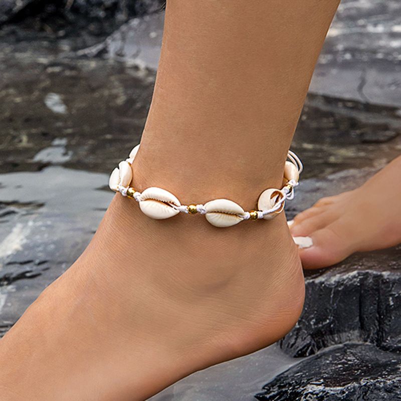 Beach Style Foot Jewelry Woven Multi-layer Oil Drop Shell Disc Four-layer Anklet_voghion.com
