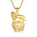 Hip Hop Jewelry Titanium Steel Gold Plated Diamond Crown Lion Head Pendant Necklace_voghion.com
