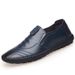Loafers Men Handmade Leather Shoes Casual Driving Flats Slip-on Shoes Moccasins Boat Shoes Blue _voghion.com